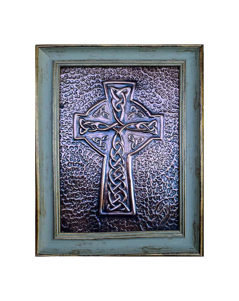cetlic cross ireland copper artwork, hand made in a picture frame
